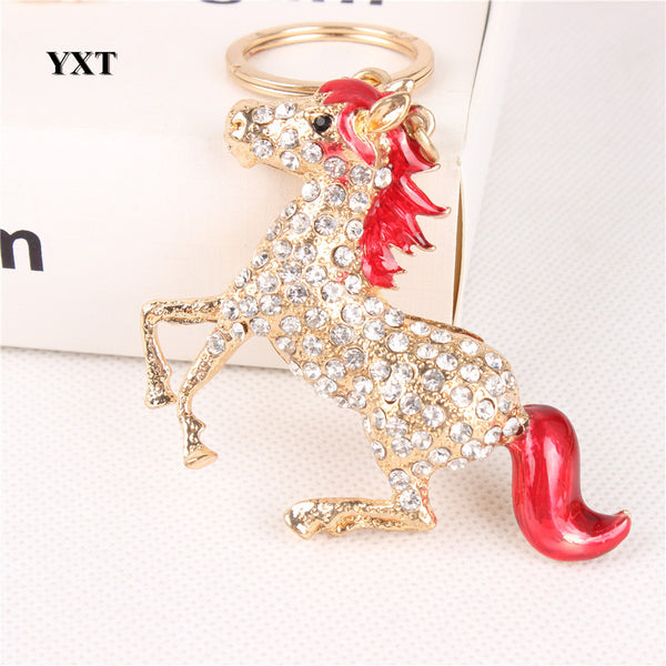 Wine Red Horse Run Gallop Creative Cute Crystal Pendant Charm Purse Handbag Car Key Ring Keychain Party Birthday Gift