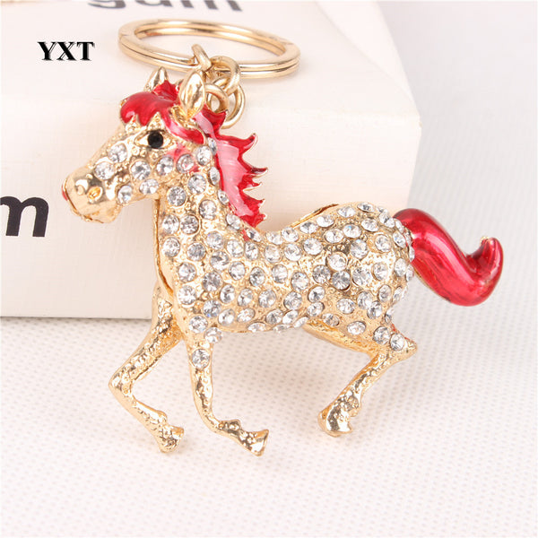 Wine Red Horse Run Gallop Creative Cute Crystal Pendant Charm Purse Handbag Car Key Ring Keychain Party Birthday Gift