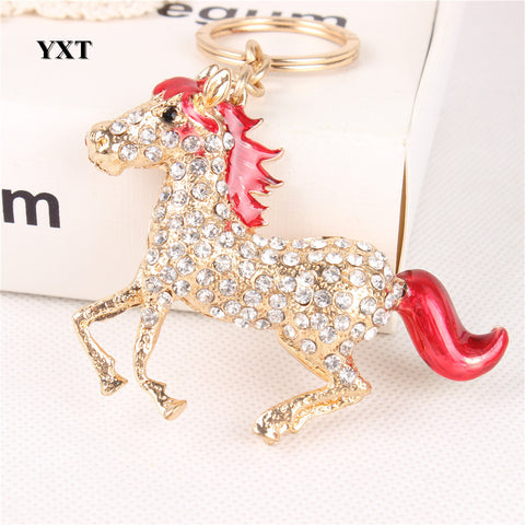 Wine Red Horse Run Gallop Creative Cute Crystal Pendant Charm Purse Handbag Car Key Ring Keychain Party Birthday Gift