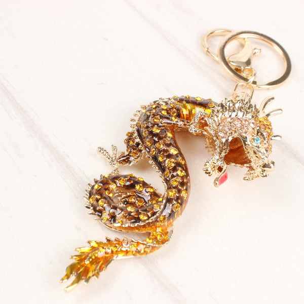 Zodiac Chinese Long Dragon New Cute Crystal Charm Pendant Purse Bag Car Key Ring Chain Wedding Party Creative Gift