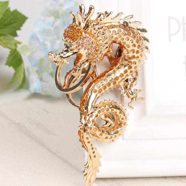 Zodiac Chinese Long Dragon New Cute Crystal Charm Pendant Purse Bag Car Key Ring Chain Wedding Party Creative Gift