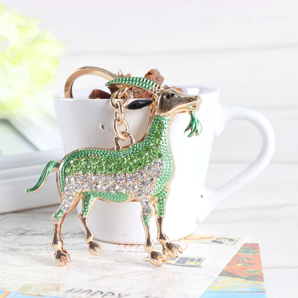 Zodiac Goat Sheep Grass Green Lovely Crystal Charm Purse Handbag Car Key Keyring Keychain Party Wedding Birthday Gift