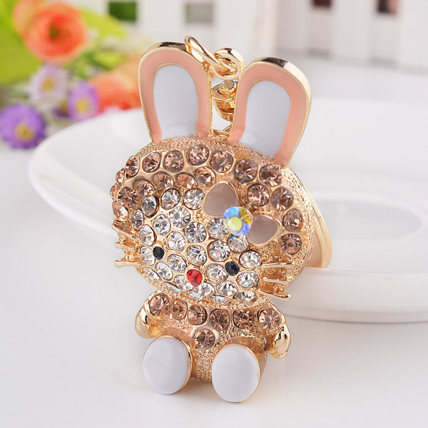 creative rhinestone rabbit keychain keyring fashion enamel animal metal key chain for women girl purse handbag charm jewelry