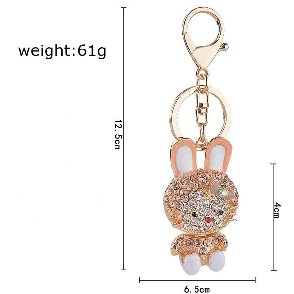 creative rhinestone rabbit keychain keyring fashion enamel animal metal key chain for women girl purse handbag charm jewelry