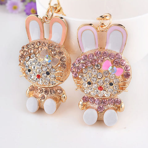 creative rhinestone rabbit keychain keyring fashion enamel animal metal key chain for women girl purse handbag charm jewelry